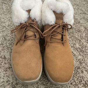 Skechers On The Go Joy Lush Suede Faux Fur Ankle Bootie Chestnut 8